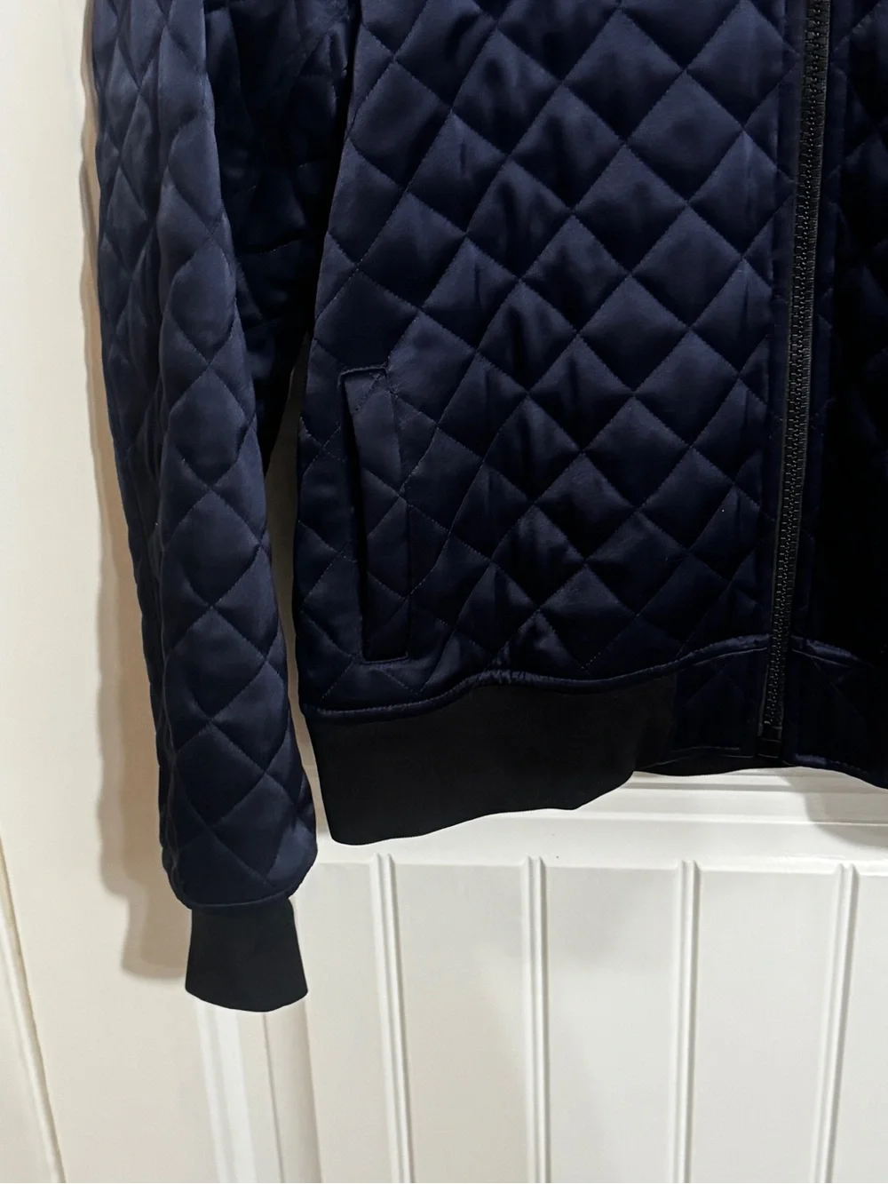 Tory Burch Sport Quilted Bomber Jacket Satin Blue Size Small